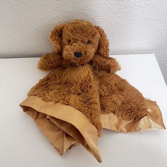 Cloud Island Brown Puppy Dog Security Blanket Lovey Beige Satin Trim Lovie - Picture 1 of 8